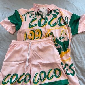 Pink and Green Graphic Shirt and Shorts Set